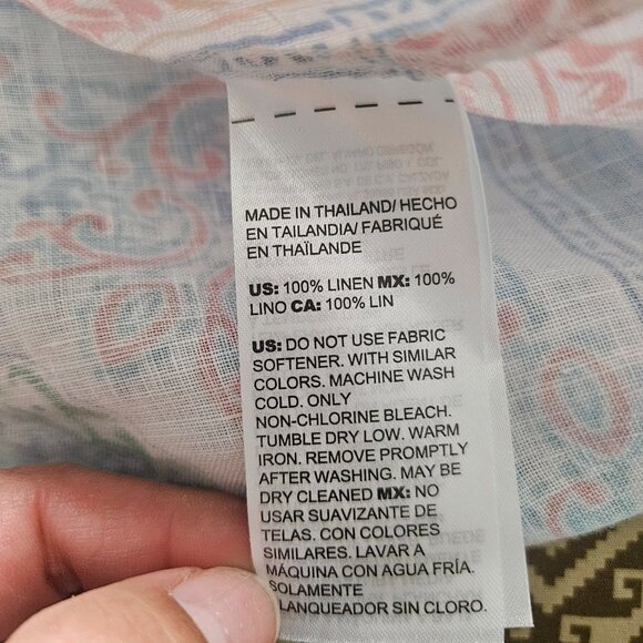 Chico's Women's Blouse SZ 2 US 12 Large No Iron 100% Linen Floral Coastal Tile - Picture 9 of 11